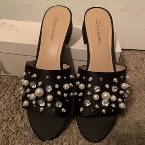 Pearl Bobble Satin Mule Sandal by Zigisoho